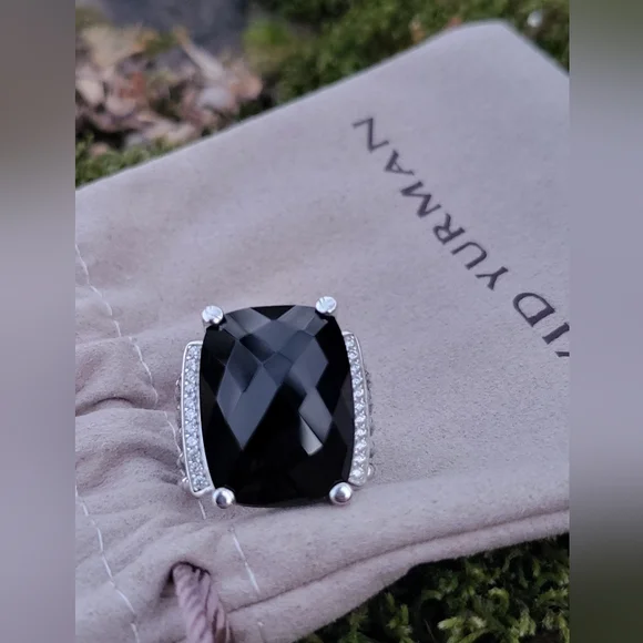 David Yurman Sterling Silver Wheaton 14x20mm Black Onyx & Diamond Ring - Picture 15 of 16